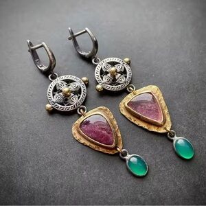 Vintage silver stone Gold and Silver Dangle Earrings